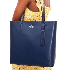 Kate Spade Newyork Leather Large Jana Shoulder Tote Bag Dark Blue